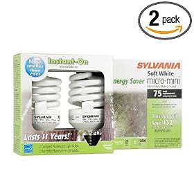  Sylvania 29729 23W Compact Fluorescent Micro Mini Light Bulb, Soft White, 2 Pack