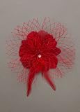 David's Bridal Flower Clip with Tulle and Feather Sprays Style 8015 - Apple