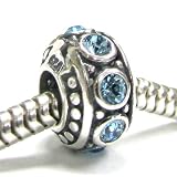Queenberry Birthstone March Sterling Silver Aquamarine Blue Cz Crystal Bead Charm For Pandora Troll Chamilia Biagi European Jewelry