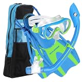 U.S. Divers Youth Coral Silicone Mask Island Dry Snorkel Mask with Hingeflex Jr. Fin and Travelite Bag Set