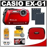Casio Exilim EX-G1 Endurance Shockproof / Waterproof Digital Camera (Red) + 2 Batteries + Case + Accessory Kit