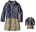 Dollie & Me Girls' Knit Leopard Print Skater Dress with Denim Jacket