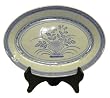 Blue and white rice pattern oval platter serving tray - 12", porcelain