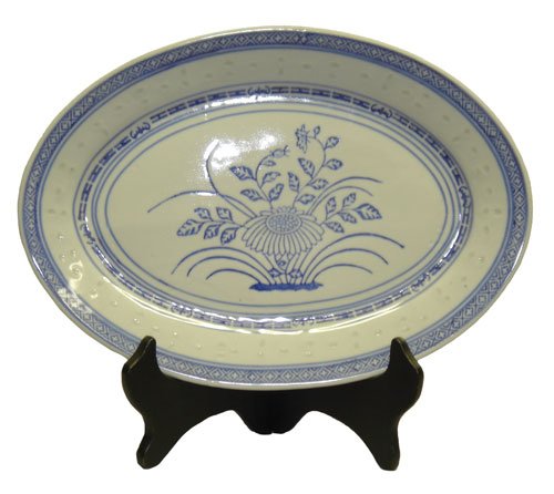 Blue and white rice pattern oval platter serving tray - 12