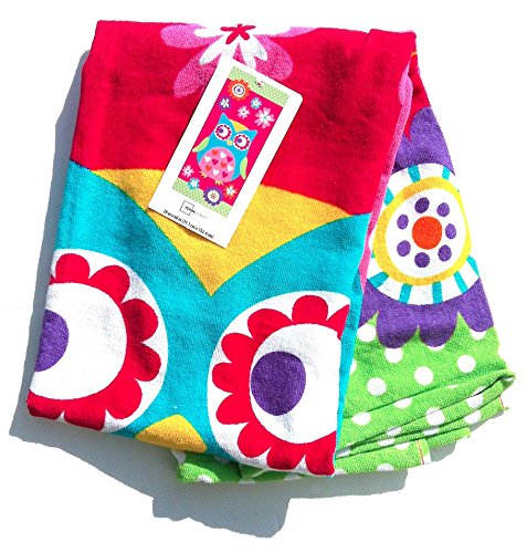 Girls Big Owl Pink Beach Towel 100% Cotton