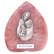 Holy Family medal on Colored Stone glass from Jerusalem stand (9cm or 3.5 inches high).