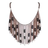 Bronze Colored Chain Link Necklace with Black Beads