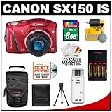 Canon PowerShot SX150 IS 14.1 MP Digital Camera (Red) with 8GB Card + Batte ....
