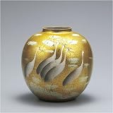 九谷焼 8号花瓶 金箔鶴 【陶器,花器,フラワーベース】の画像