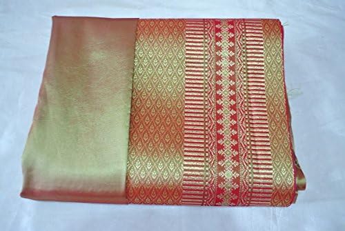 Thai Jeeb Na Nang Orange Gold Synthetic Silk Fabric for Top Skirt Dress SE85