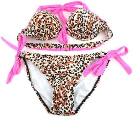 SunnyDate @2pcs Sexy Ladies Women Push up Padded Bikini Trikini Swimwear Swimsuit (Pink Leopard,S)