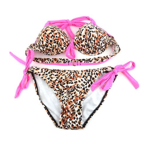 SunnyDate @2pcs Sexy Ladies Women Push up Padded Bikini Trikini Swimwear Swimsuit (Pink Leopard,S)