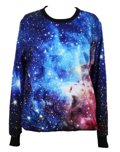 Pandolah Neon Galaxy Cosmic Colorful Patterns Print Sweatshirt Sweaters