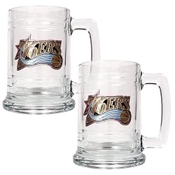 Philadelphia 76ers NBA 2pc 15oz Glass Tankard Set - Primary Logo by Great American Products