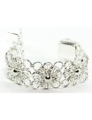 Thaipradub Jewelry Sterling Silver Thai Handmade Design Cuff Bangle Bracelet, Color Silver 7.5"(with Gift Bag)
