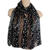 Black with White Stars Satin Stripe Oblong Scarf/ Sash Belt / Headband