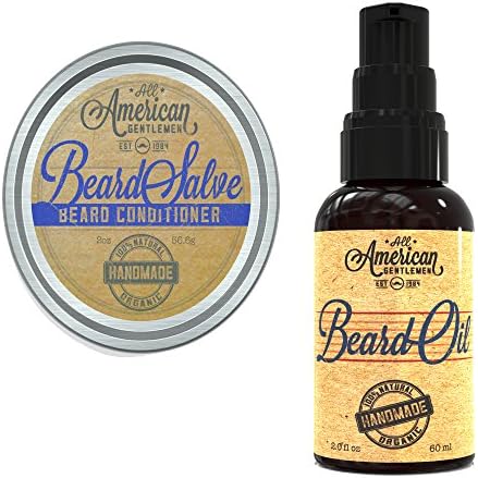 All American Gentlemen Ultimate Beard Care Kit for Men - Includes All Natural and Organic Beard Balm and Beard Oil 2 Oz - Leave Beard Conditioner and Softener