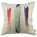 HOSL three colorful feather Cotton Linen Square Throw Pillow Case Decorative Cushion Cover Pillowcase for Sofa Feathers 17.317.3 Inch(44CM44CM)