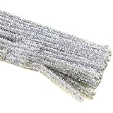 Rimobul Glitter Creative Arts Chenille Stem Class Pack,6 mm x 12 Inch, Pack of 100 (Silver)