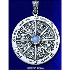 Wheel of the Year Pendant with Rainbow Moonstone by Moonstone Birthstones