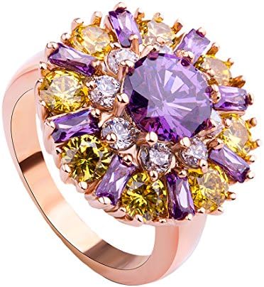 Bamoer Black Friday Christmas Rings Big Promotion!! Luxury 18 K Gold Plated Colorful Zircon Flower Engagement Wedding Rings For Bride Woman Lady Fashion Jewelry Ring Size 6,7,8 (7)