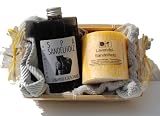 Herren - Geschenkset 4 tlg., Marmorierte Duftkerze Lavendel - Sandelholz, SPA Sandelholz Duschbad und Shampoo, Handtuch 30/50 grau im Bambuskorb