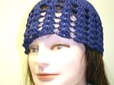 Cp110nv, Hand Crocheted Navy Rayon, Cotton, Gimp Skull Cap for Men Women and Teens