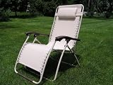 Extra Wide Beige Patio Recliner Folding Lounge Chair - 2011