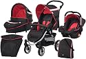 Hauck 337165 Kinderwagenset Apollo 4 inkl. Autositz, Wanne, Bein-decke, Regenschutz, Wickeltasche A-tomato