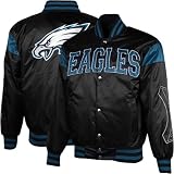 NFL Philadelphia Eagles Black-Midnight Green Onside Kick Full Button Satin Jacket (X-Large)