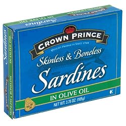 Crown Prince Skinless & Boneless Sardines in Olive Oil;3.75-Ounce Cans (Pack of 12)