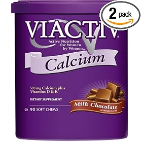 Viactiv Calcium (500mg) plus Vitamins D & K, Milk Chocolate, 90-Count Soft Chews (Pack of 2)