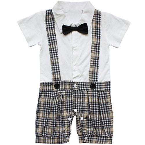 TIAOBU US Baby Boys Plaid Bowtie Gentleman Romper Jumpsuit