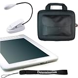 Amazon Kindle DX Combo: Semi Transparent White Silicon Skin With Black Kroo Cube Travel Carrying Pouch Case with Side Pocket + Includes a 4-Inch Determination Hand Strap and 2LED UltraFlex2 E-Reader Might Light