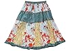 Womans Skirt- Cotton Printed Crinkle Patch Work Boho Vintage Mid Length Skirt in Multicolor (Dusty Blue)