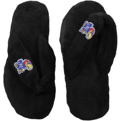 Kansas Jayhawks Ladies Black Pillow Plush Thong Slippers (5/6)