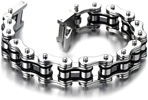 Accshine Mens Bike Chain Bracelet of Stainless Steel Silver Black Two-tone High Polished