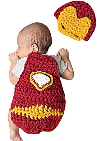 Liange Newborn Baby Photography Prop Crochet Iron Man Hat Cape Costume