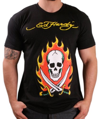 ED HARDY Christian Audigier Mens Kamikaze Geisha Dragon Skull Tattoo T-Shirt