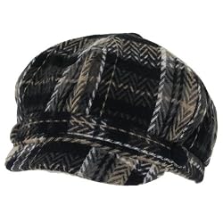 New Soft Plaid Zig Zag Stripe Multi-Color Newsboy Cabbie Cap Hat Black