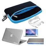 Premium Skque Clear Hard Plastic Crystal Case + 13.3 Inch Series LCD Screen Protector + White Headset Earphone + Blue Anti Dust Plug Cover for Laptop Notebook + 13.3inch Laptop Glove Case Blue(Outside Black,Inner Blue,zipper Blue) for Apple MacBook Air 13.3