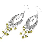 Sterling Silver Earrings with Green CZ - Size: 68mm