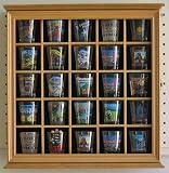 25 Shot Glass Holder Display Case Holder Wall Cabinet with Glass Door, Light OAK Finish (SC01B-OA)