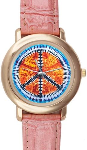 Gifts for girls or ladies Special Peace Sign and Symbol Tie Dye Pattern Pink Leather Alloy High-grade Watch