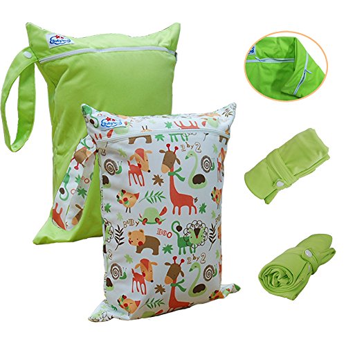 Babyfriend Baby Waterproof Washable Reusable Wet and Dry Cloth Diaper Bag,Double zippered Organizer Bag,2PCS