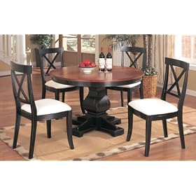 5pc Antique Style Black Finish Wood Round Dining Table and 4 Chairs Set by visiondecor Furniture