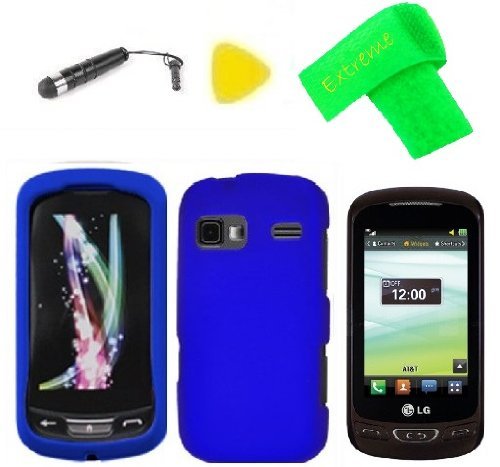 Blue Hard Case Phone Cover + Extreme Band + Stylus Pen + LCD Screen Protector + Yellow Pry Tool for LG Xpression 2 C410 (Blue)