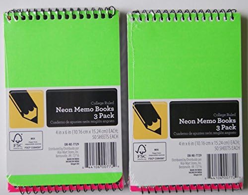 Neon College Ruled Memo Books - Set of 6