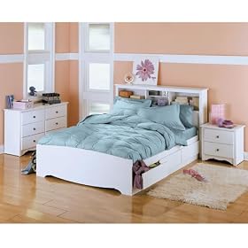 Queen Storage Bed, 63W x 81-3 4D x 18-3 4W (WHITE) by Homevisions