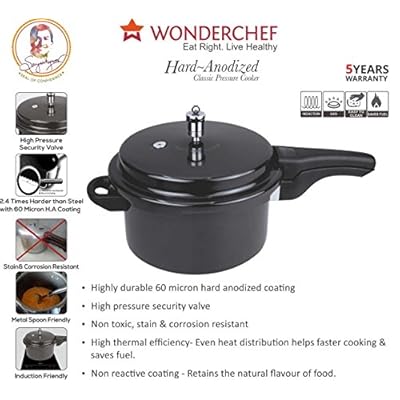 Wonderchef Hard Anodized Induction Base Classic Pressure Cooker, 3 Litres